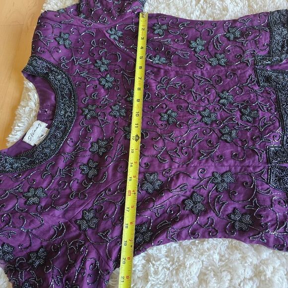Stenay Womens Vintage Size 16 Evening Gown Beaded 100% Silk Violet Glam MOB - Picture 12 of 13